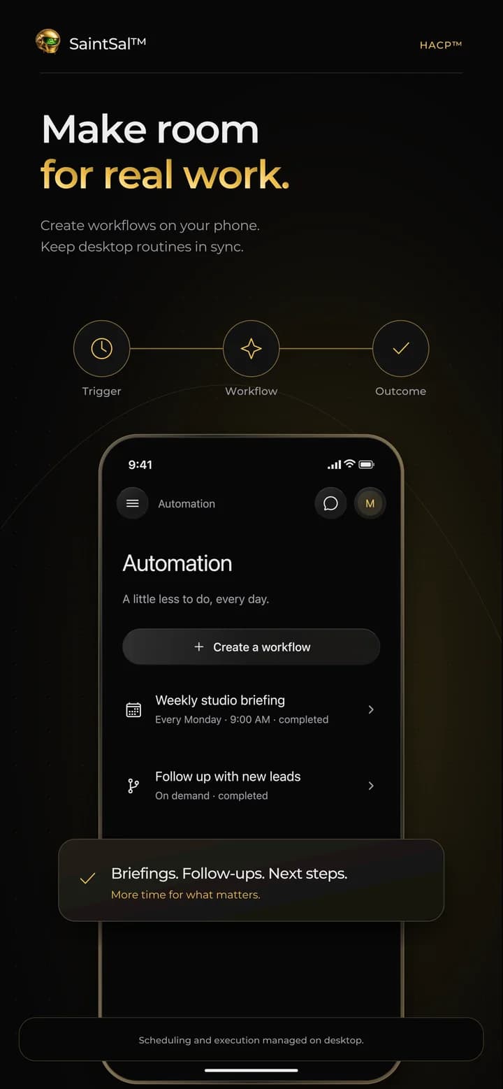 SaintSal on iPhone: Make room for real work.